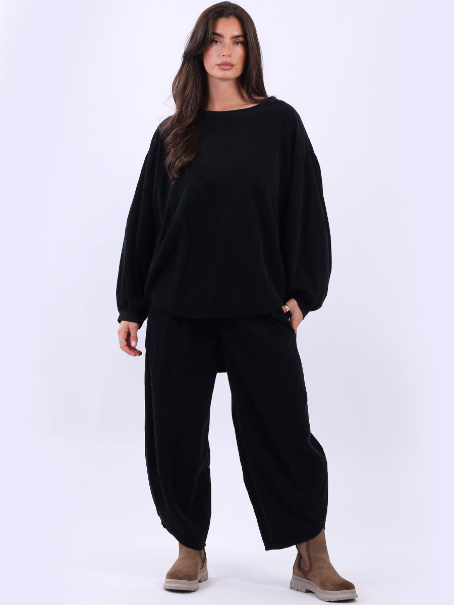 Cotton Corduroy Batwing Top Black