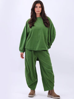 Cotton Corduroy Batwing Top Green