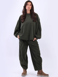 Cotton Corduroy Batwing Top Khaki