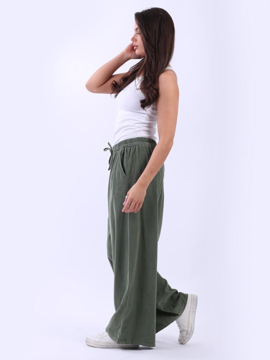 Cozy Side Pocket Cotton Corduroy Wide Leg Palazzo