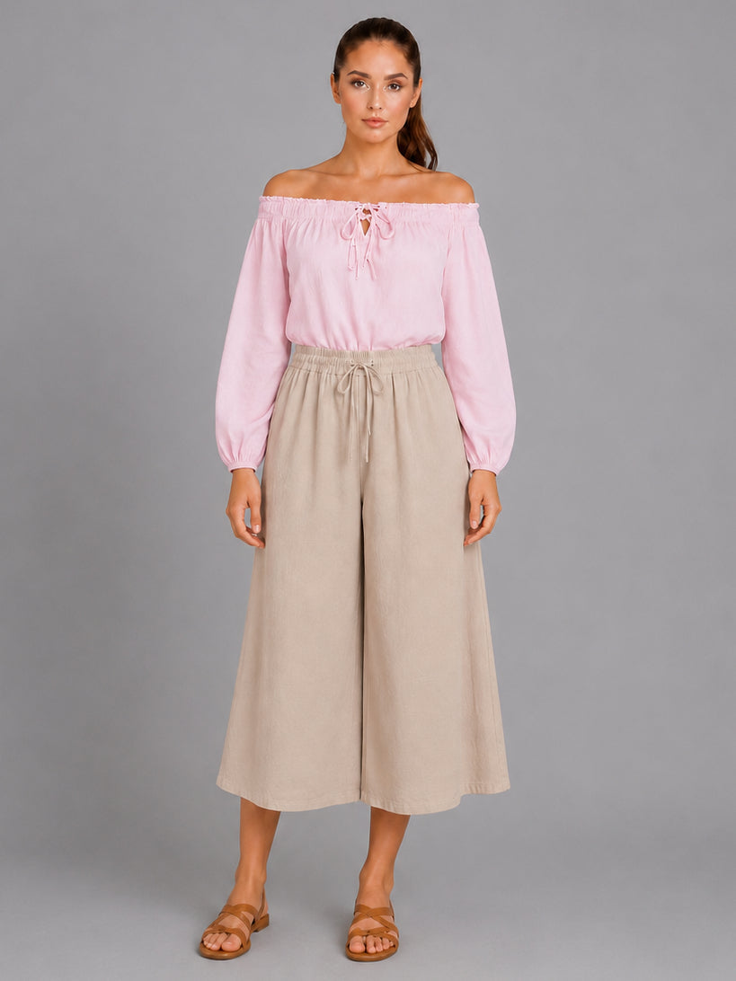 Wide Leg Capri Trouser Beige