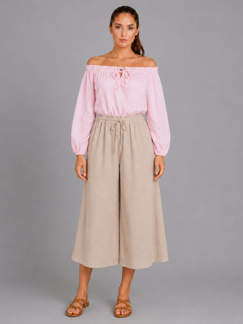 Wide Leg Capri Trouser Beige