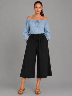 Wide Leg Capri Trouser Black