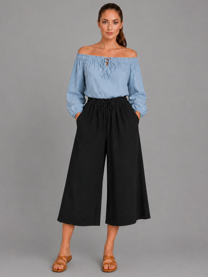 Wide Leg Capri Trouser Black
