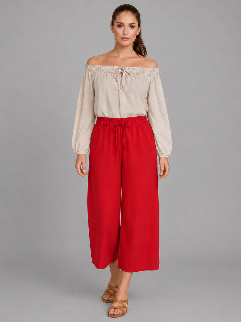 Wide Leg Capri Trouser Red