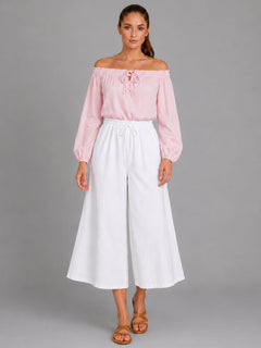 Wide Leg Capri Trouser White