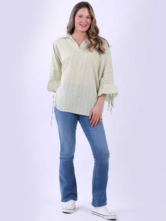 Stripy Cotton Shirt Lime Green