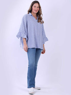Stripy Cotton Shirt Navy