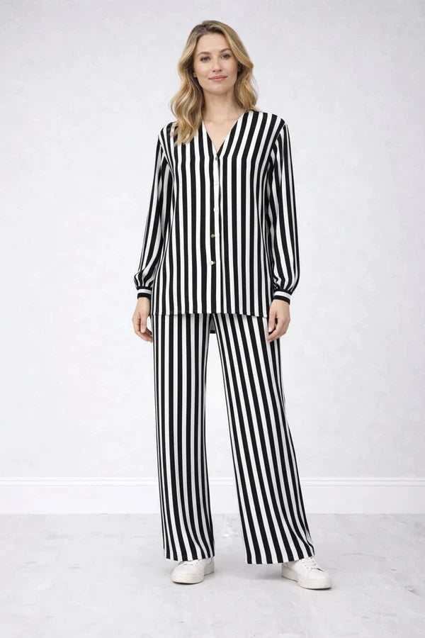 V Neck Dipped Hem Stripy Shirt