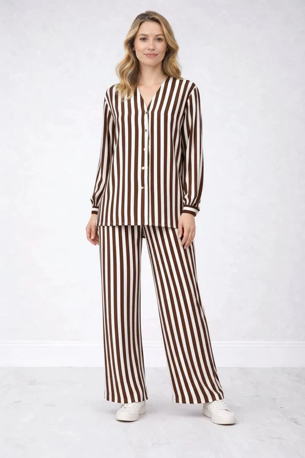 V Neck Dipped Hem Stripy Shirt