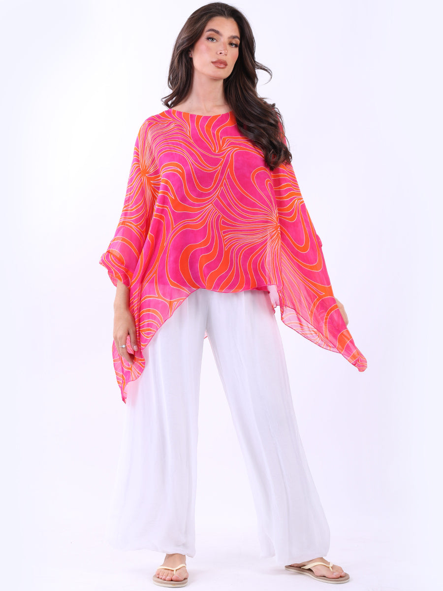 2 Layered Swirl Print Silk Tunic Top