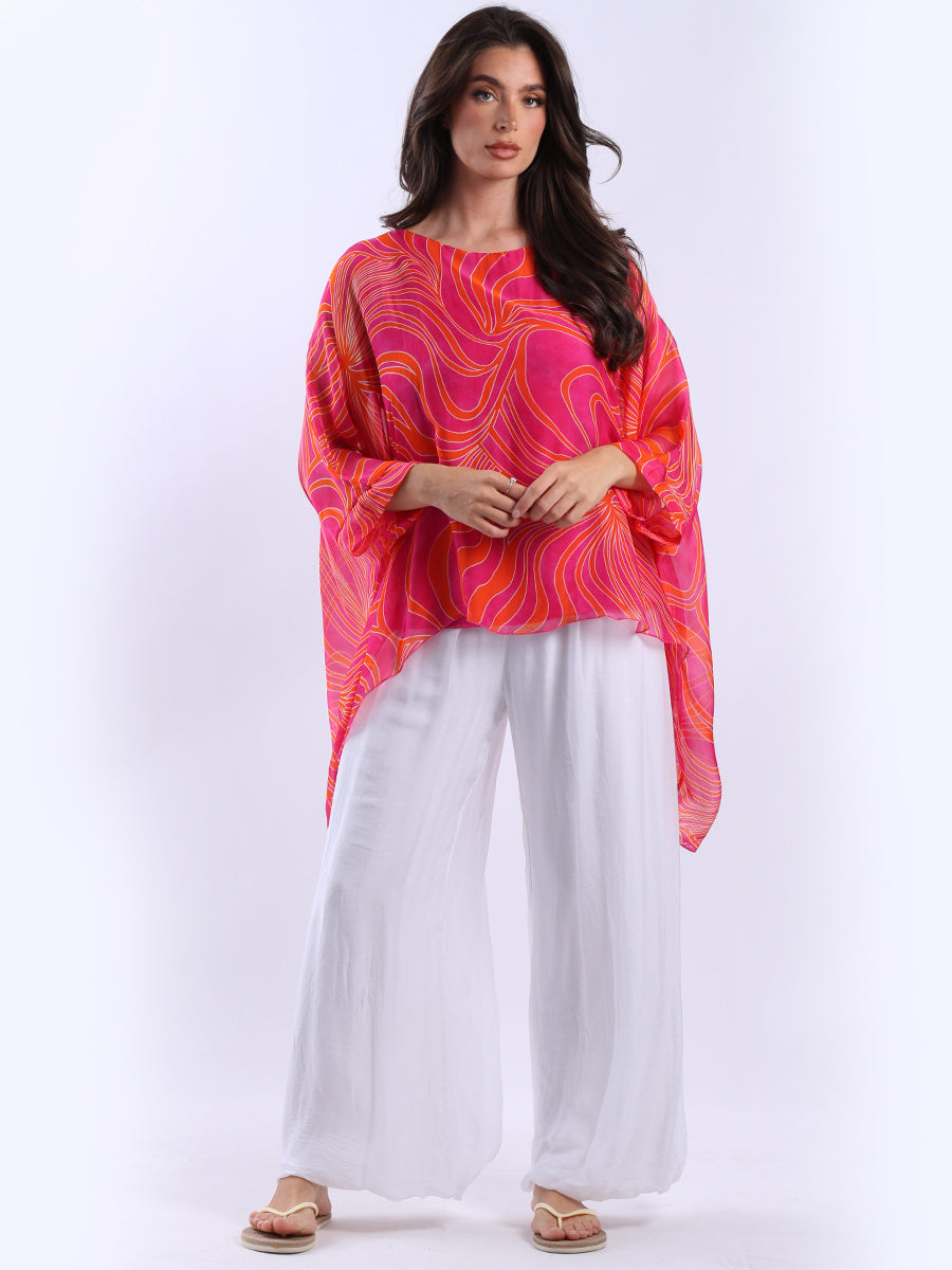 2 Layered Swirl Print Silk Tunic Top