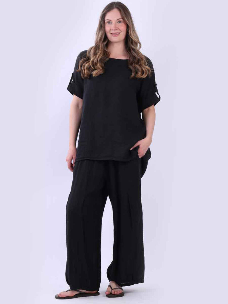 Solid Linen Baggy Top Charcoal