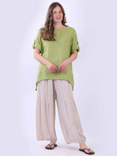 Solid Linen Baggy Top Lime Green
