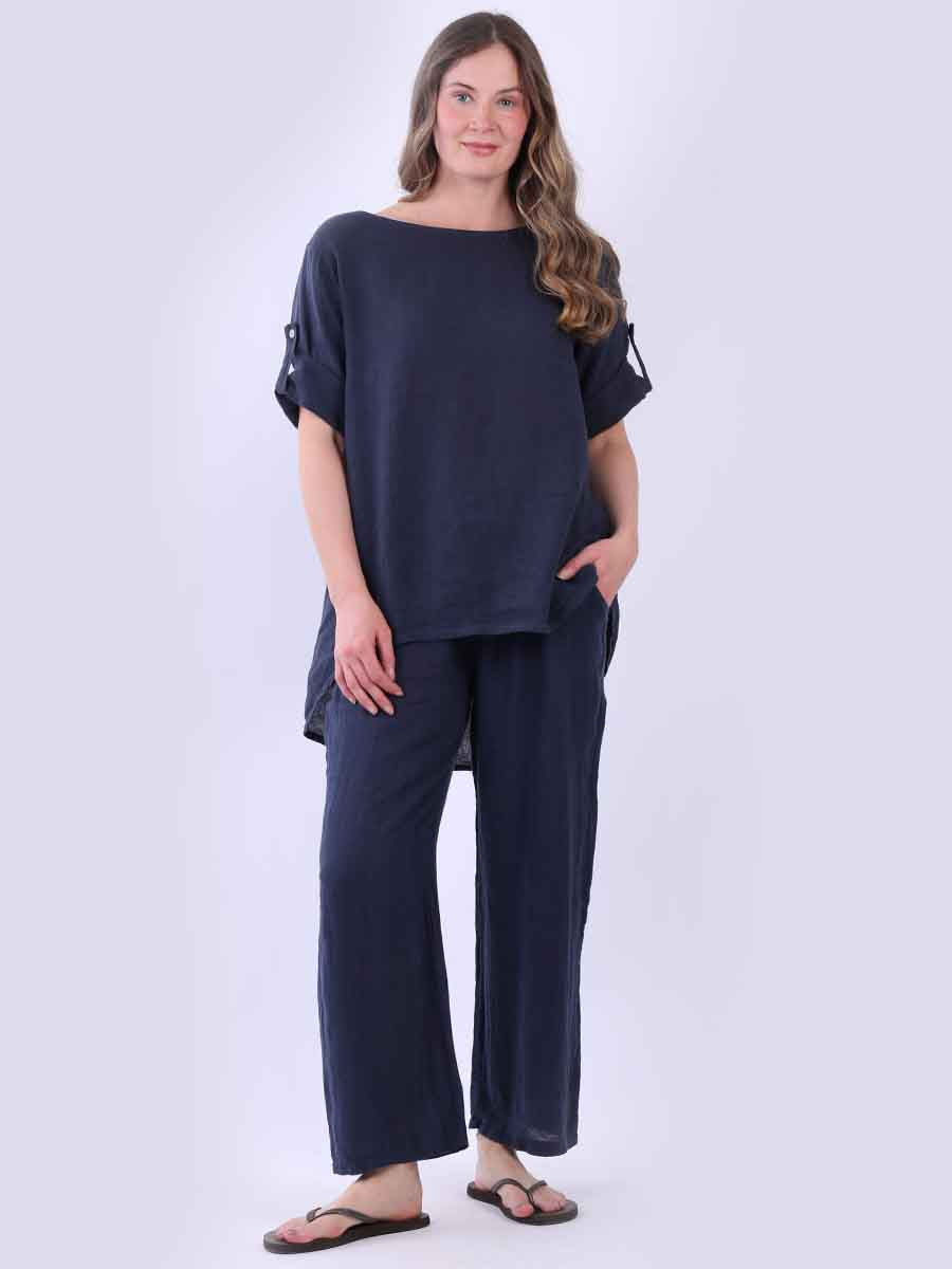 Solid Linen Baggy Top Navy
