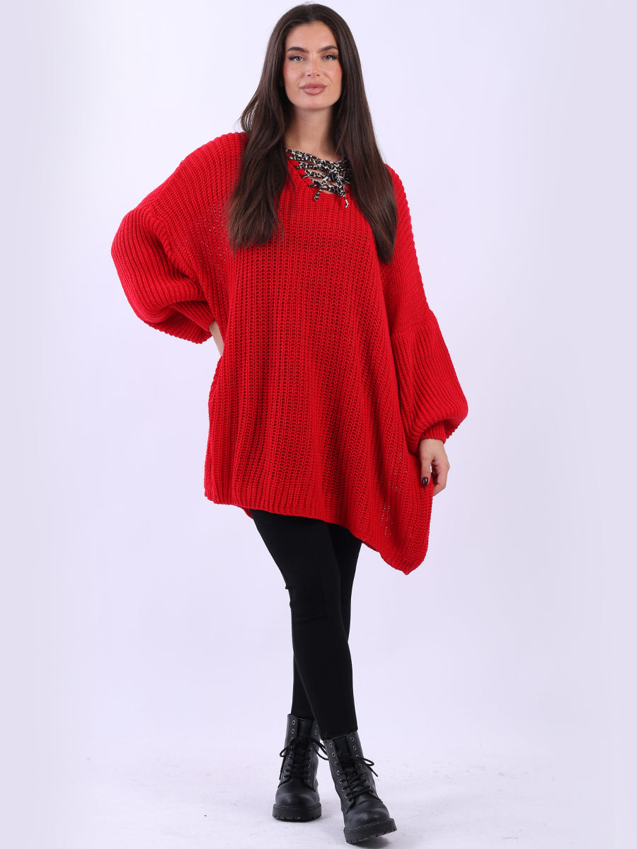 Oversized Knitted Jumper Red
