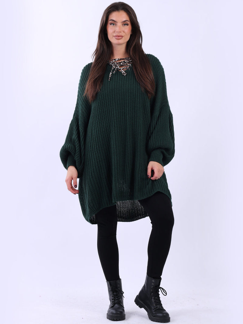 Oversized Knitted Jumper Bottle Green