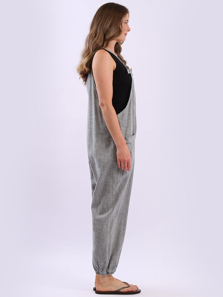 Plain Linen Vintage Strappy Jumpsuit