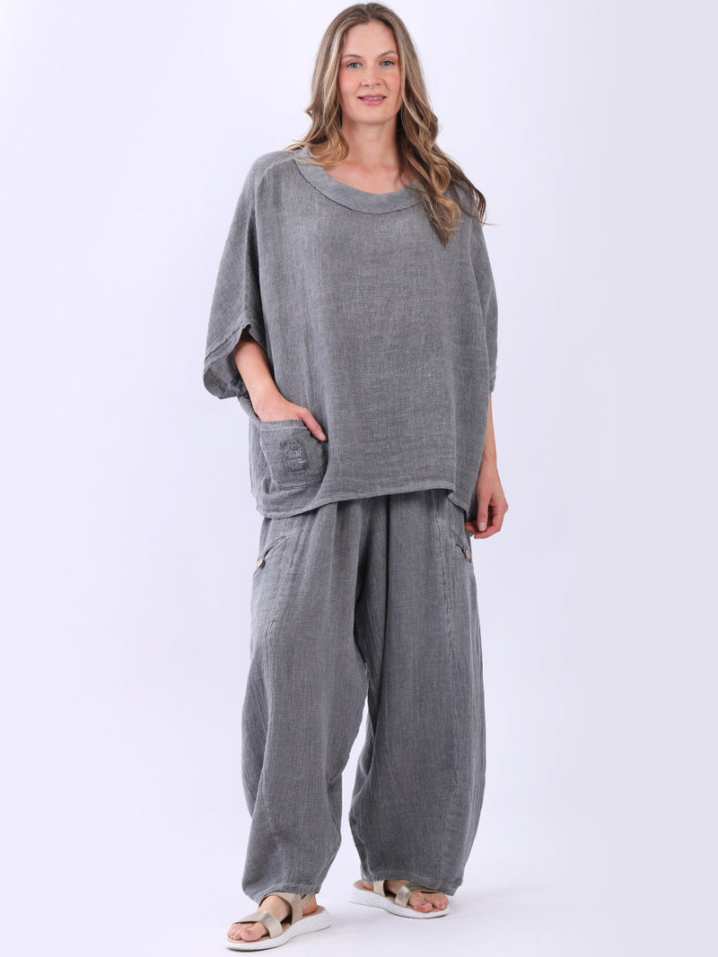 Linen Vintage Wash Batwing Top Charcoal