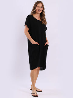 Vintage Wash Linen Dress Black