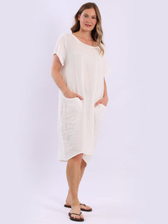 Vintage Wash Linen Dress Off White