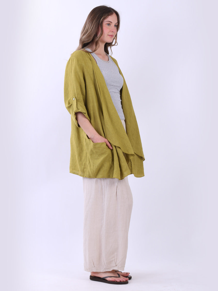 Open Front Plain Linen Drape Cardigan