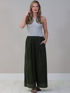 Cotton Corduroy Palazzo Khaki