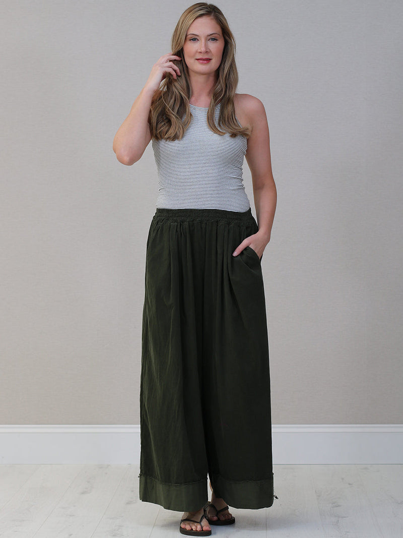Cotton Corduroy Palazzo Khaki