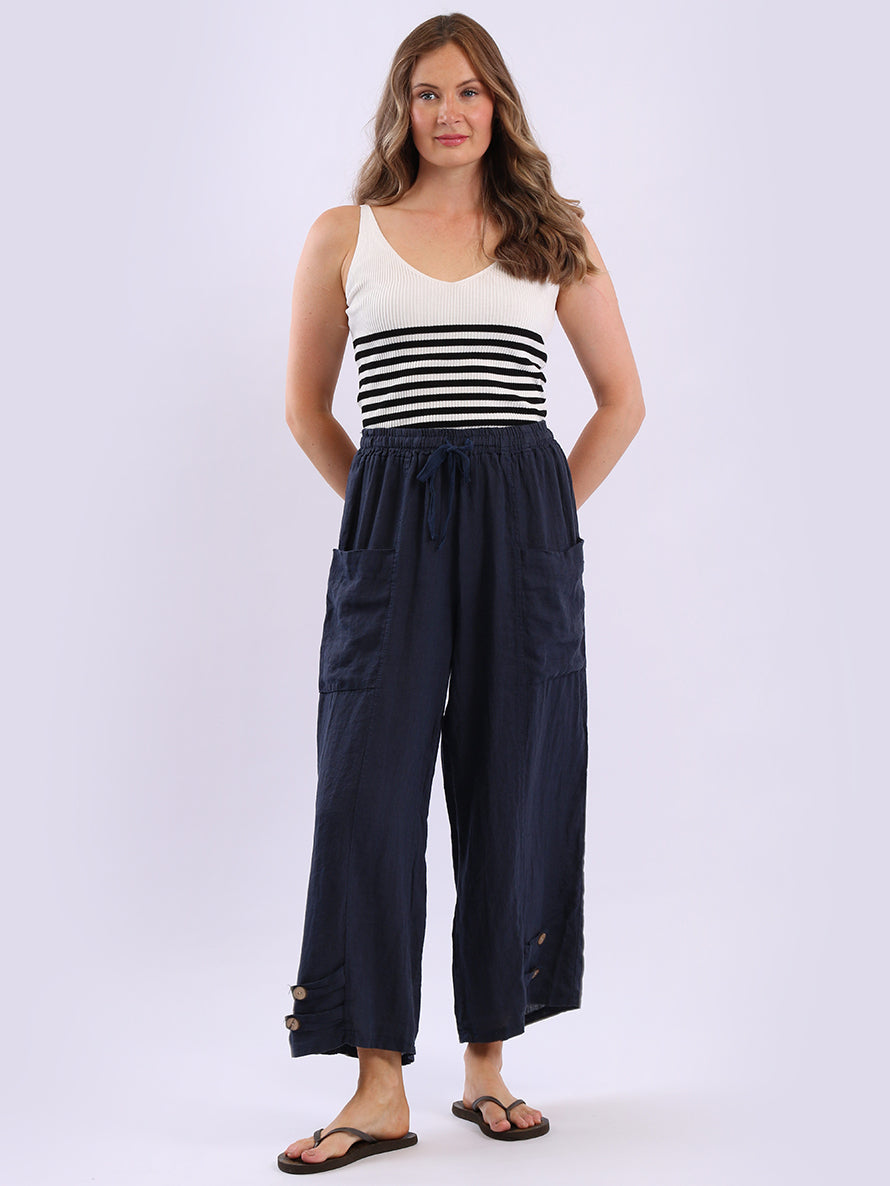 Solid Linen Trouser Navy