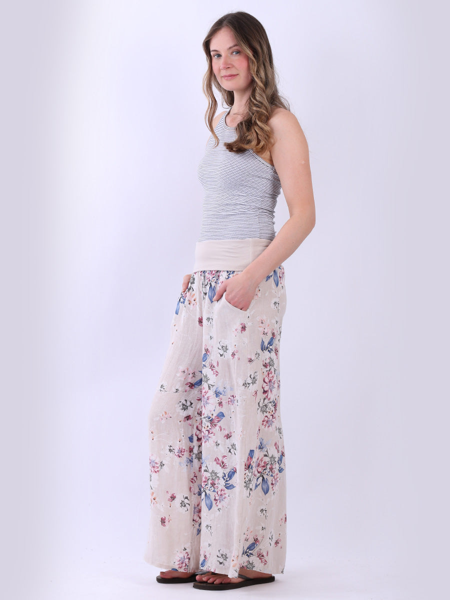 Floral Wide Leg Linen Trouser