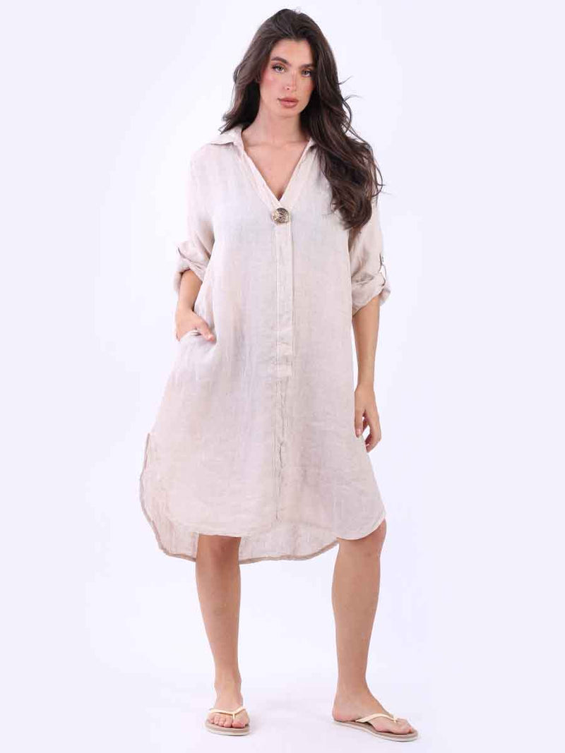 Plain Linen Dress Beige