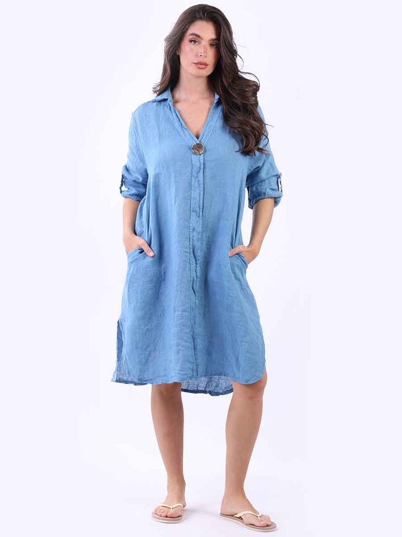 Plain Linen Dress Denim