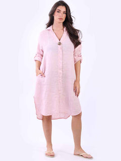 Plain Linen Dress Pink