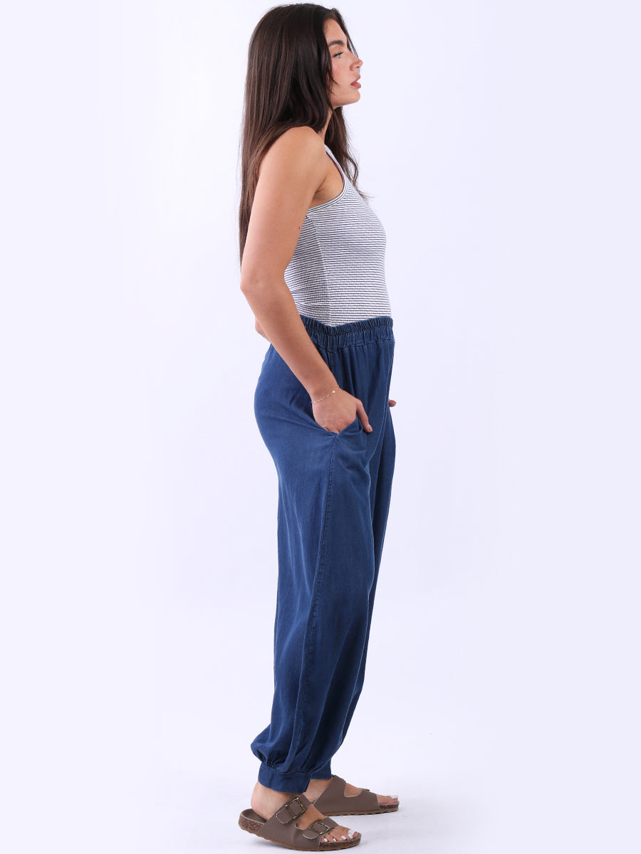 Plain Casual Loose Fit Denim Trouser
