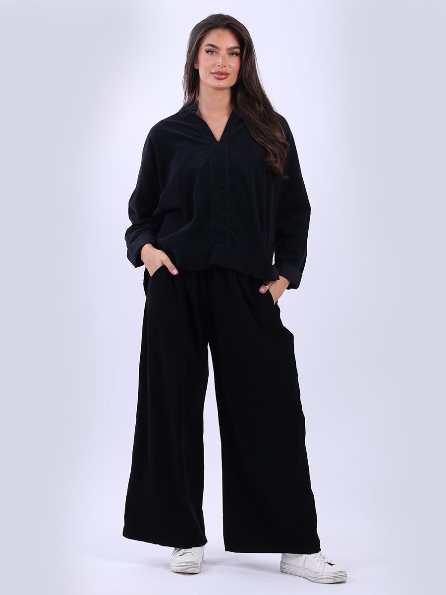 Women Solid Cotton Blouse Black