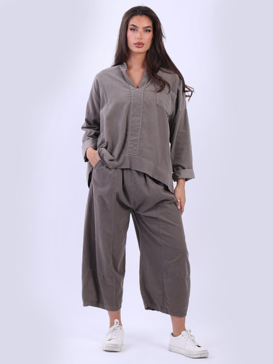 Women Solid Cotton Blouse Mocha