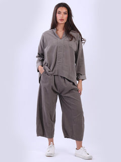 Women Solid Cotton Blouse Mocha