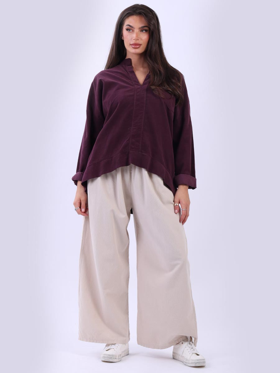 Women Solid Cotton Blouse Wine