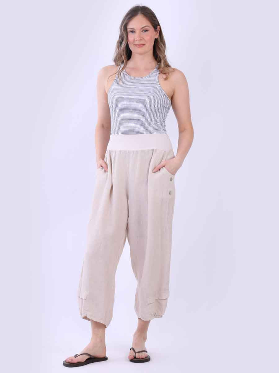 Plus Size Linen Culottes Beige