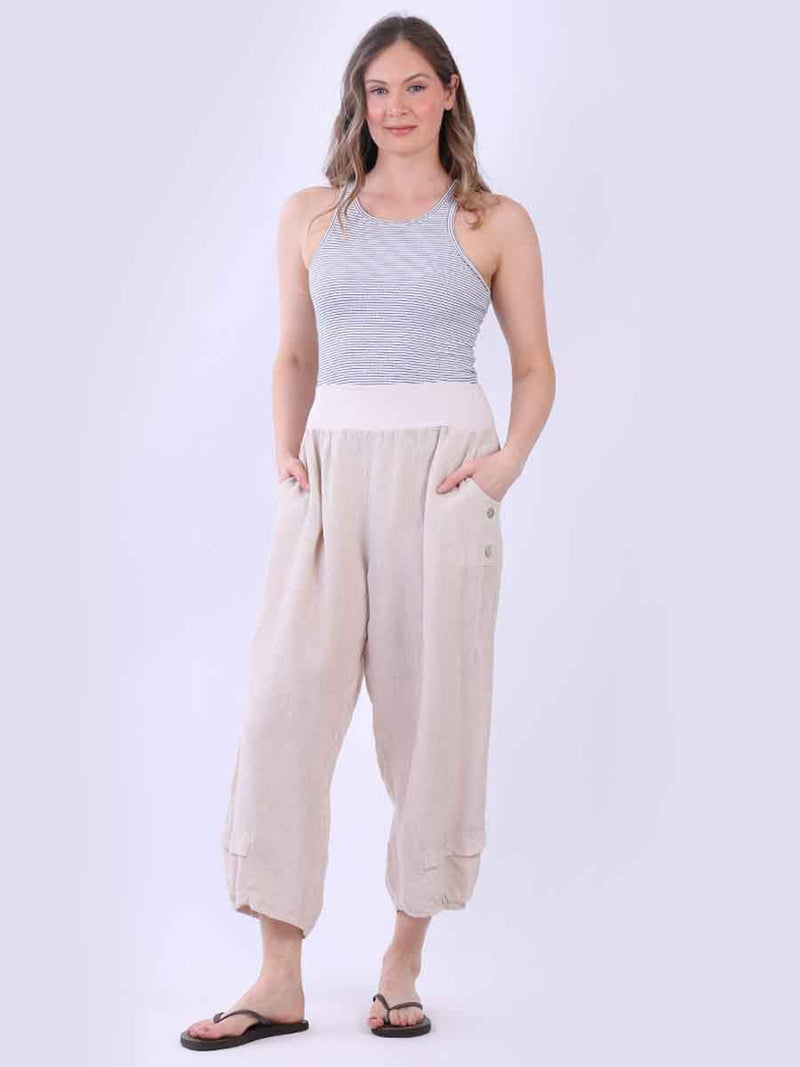 Plus Size Linen Culottes Beige