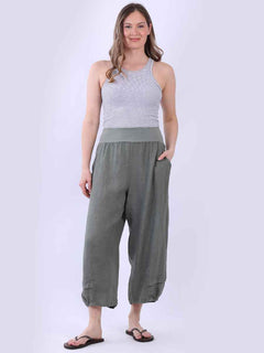 Plus Size Linen Culottes Khaki