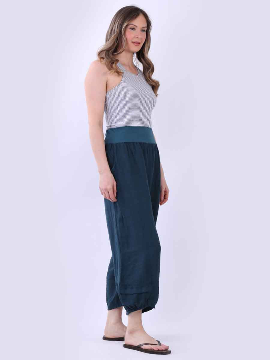 Plain Linen Plus Size Slouchy Culottes