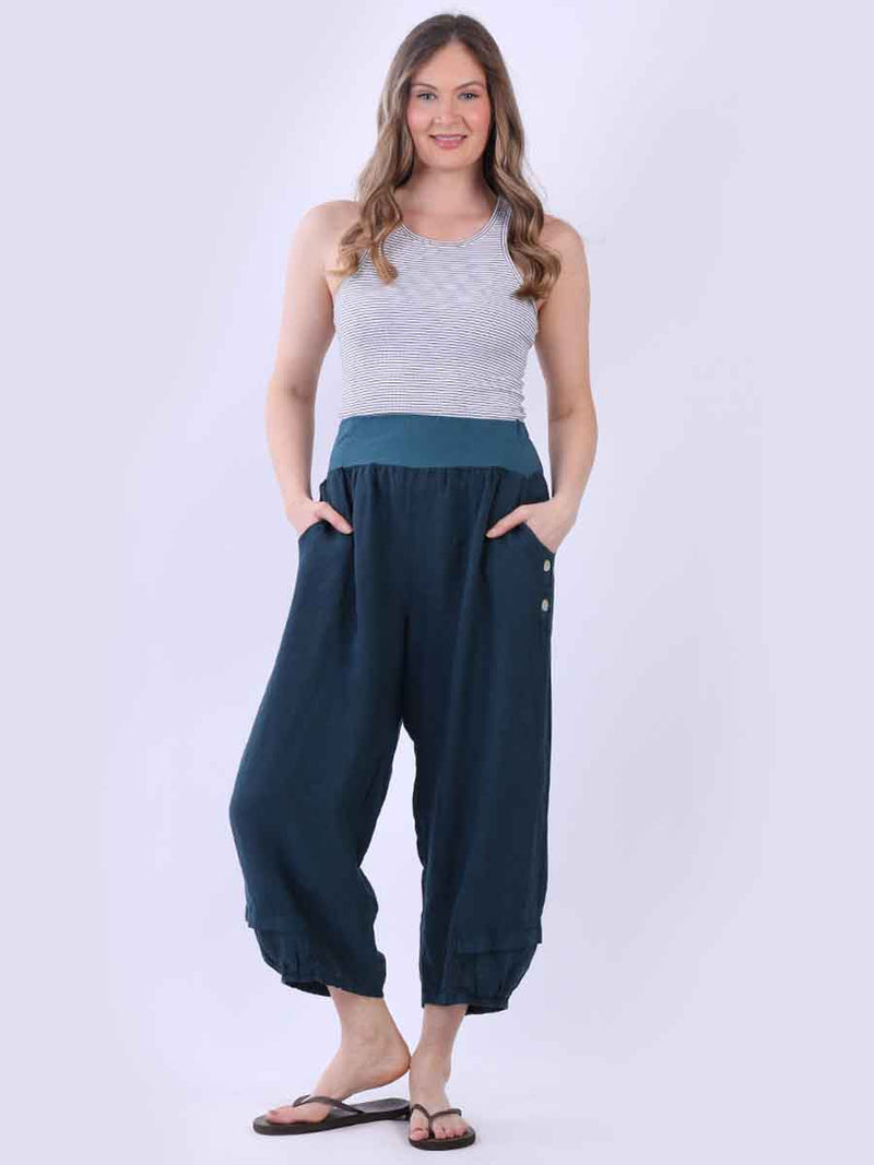Plus Size Linen Culottes Teal