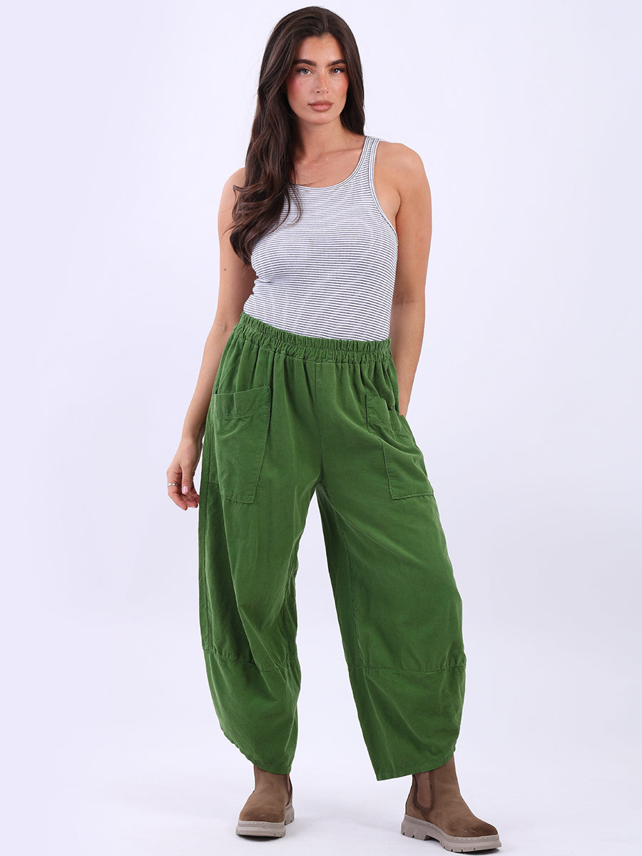 Solid Corduroy Relaxed Fit Trouser Green