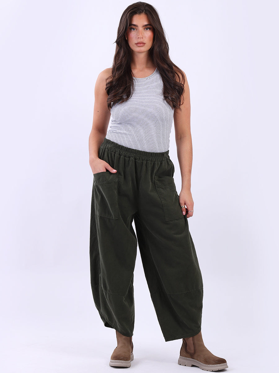 Solid Corduroy Relaxed Fit Trouser Khaki