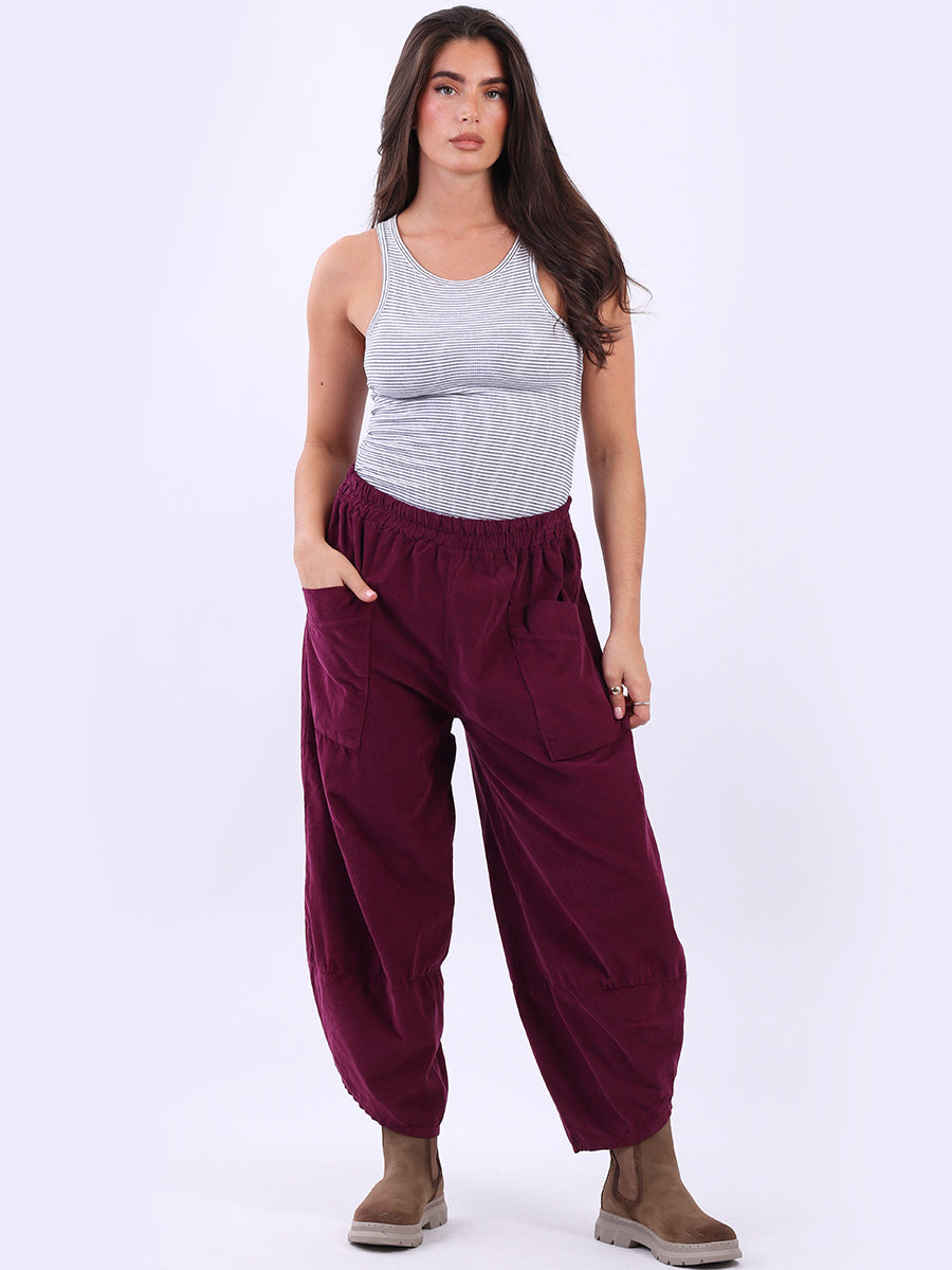 Solid Corduroy Relaxed Fit Trouser Wine