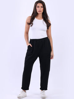 Women Solid Cotton Pant Black