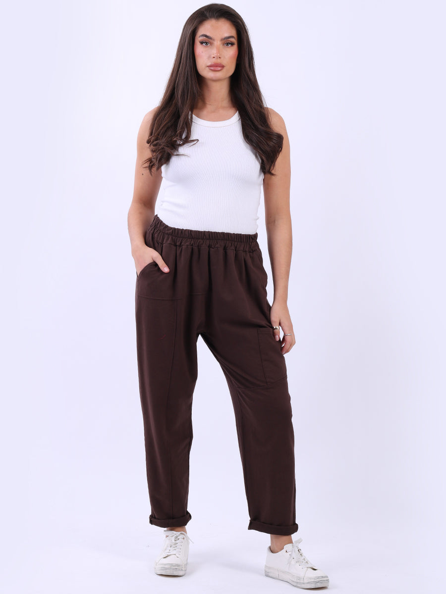 Women Solid Cotton Pant Chocolate