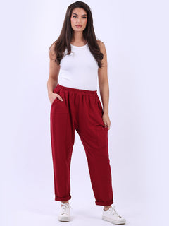 Women Solid Cotton Pant Wine