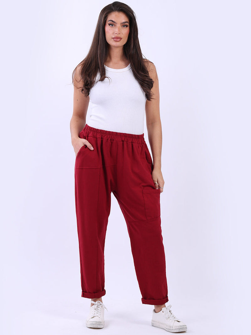 Women Solid Cotton Pant Wine